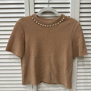 Zara Tan Pearl Knit Top - Size S